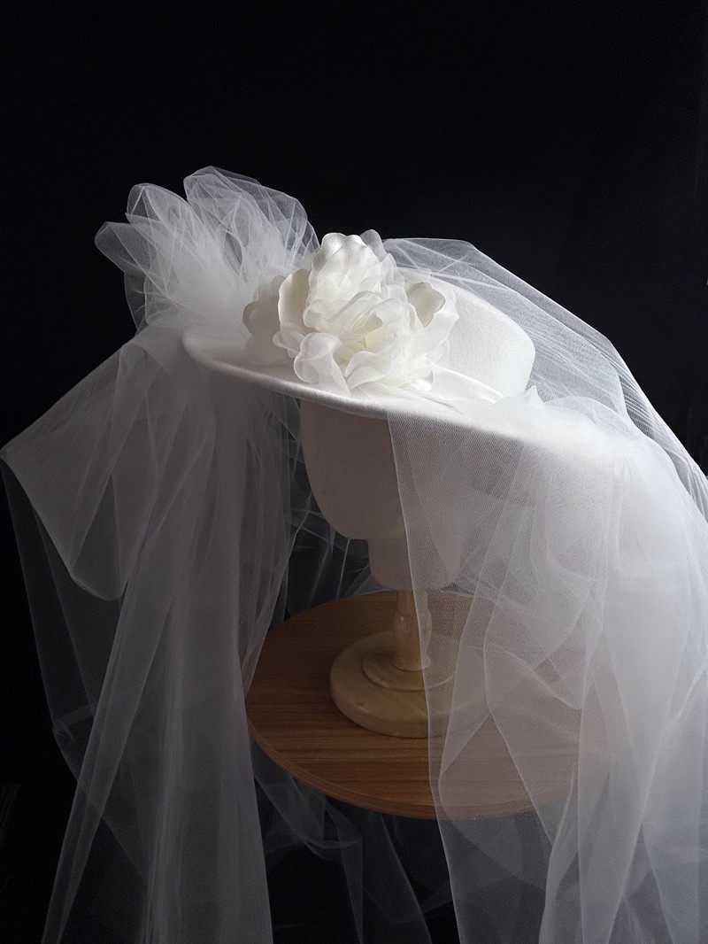 新娘结婚拍照摄影造型帽子头纱婚纱礼服时尚超仙头饰白色手工原创