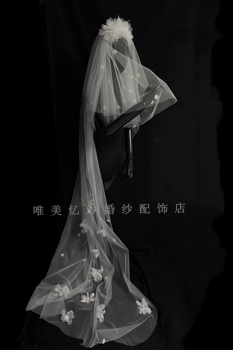 唯美忆纱手工花朵复古头纱手工