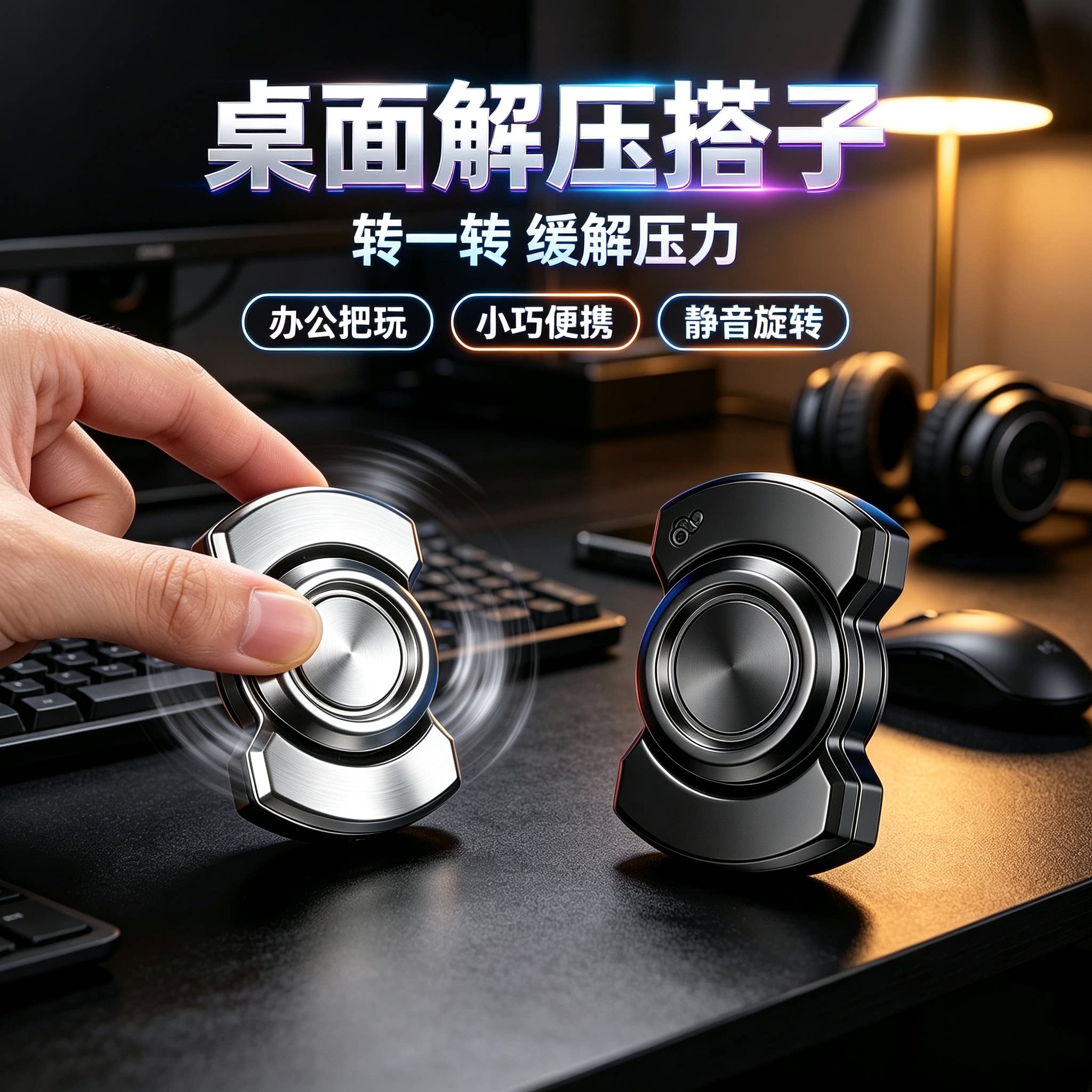 edc解压玩具指尖陀螺不锈钢三合一手指减压神器合金男孩休闲玩具9