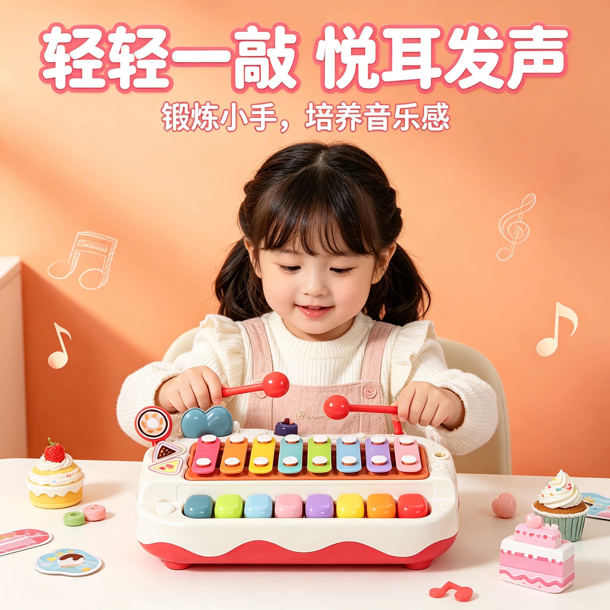 儿童多功能手敲琴铁琴宝宝益智钢琴二合一玩具1-2岁启蒙趣味8音阶