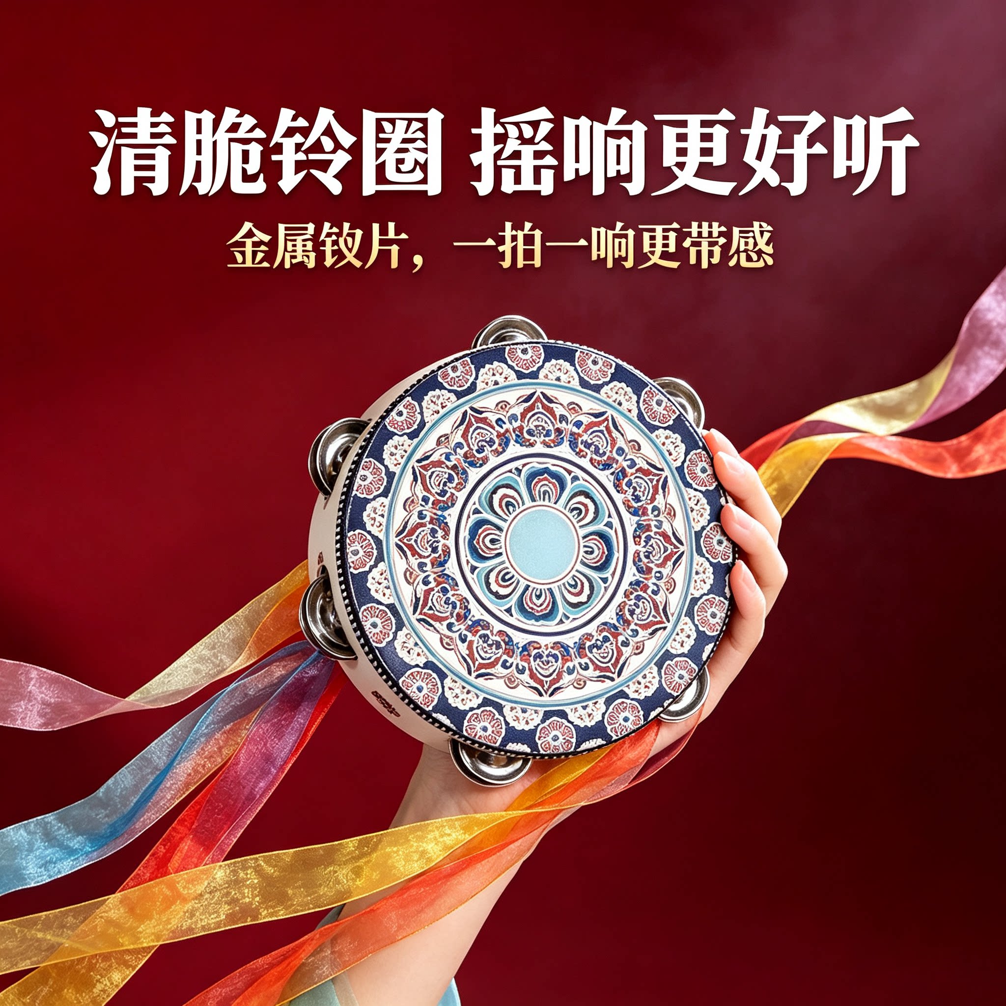 敦煌飘带飞天铃鼓新疆舞考级道具手鼓儿童成人舞台演出乐器女孩子