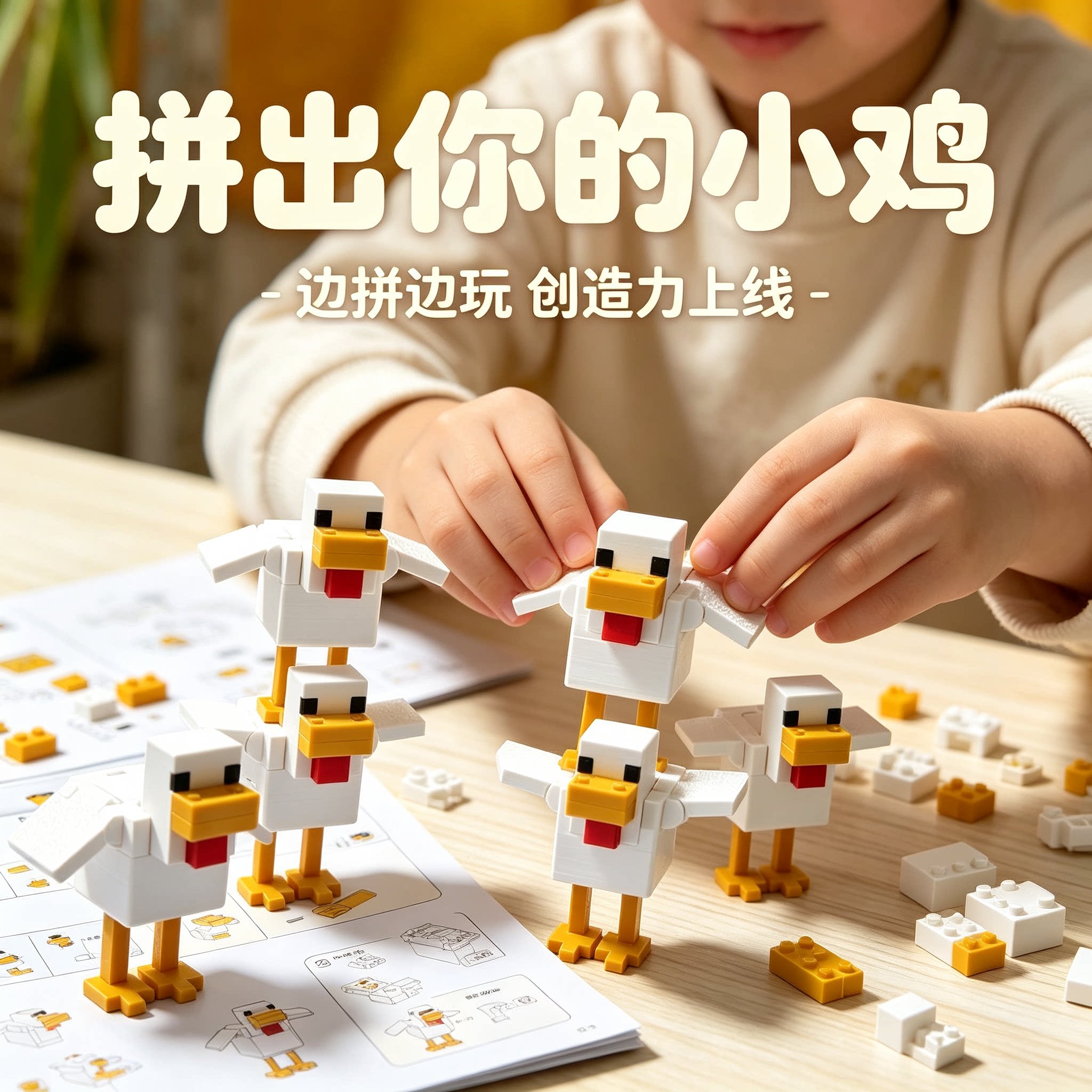 我的世界白羽鸡桌面摆件玩家收藏可互动益智积木玩具模型解压神器
