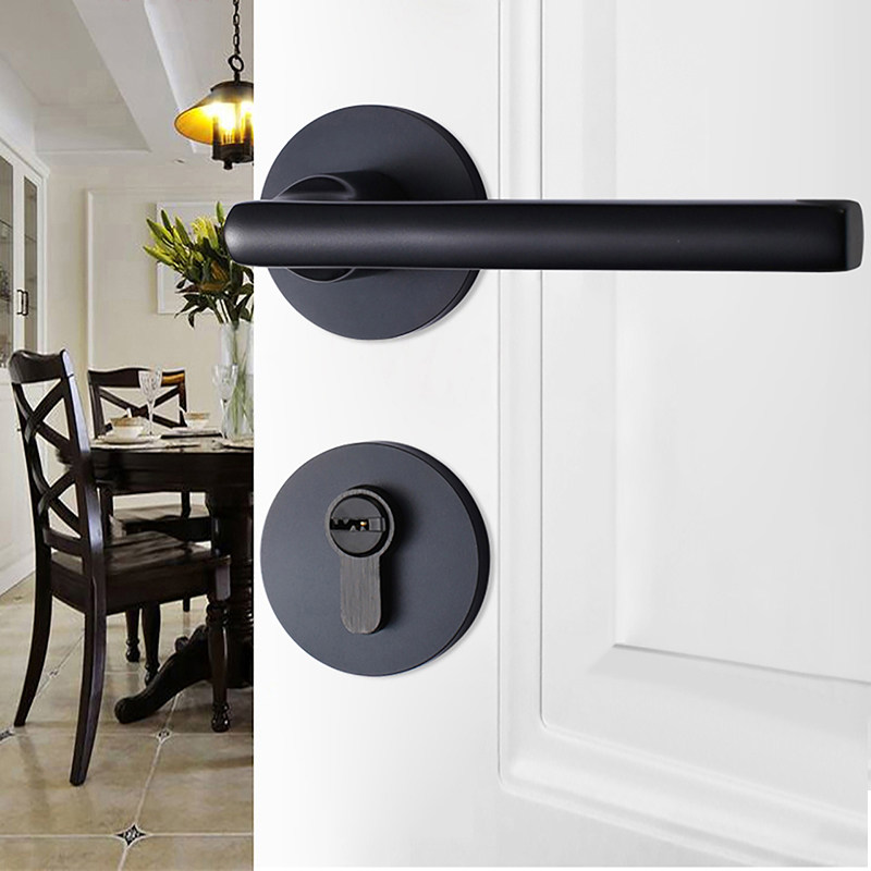 汇泰龙门锁室内卧室房门锁黑色现代简约分体锁北欧风木门锁通用型