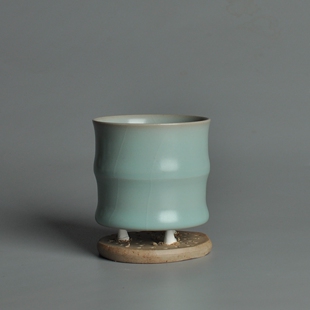 山白同款竹节杯 三味汝瓷原产地汝窑仿古釉 玛瑙入釉 支钉满釉