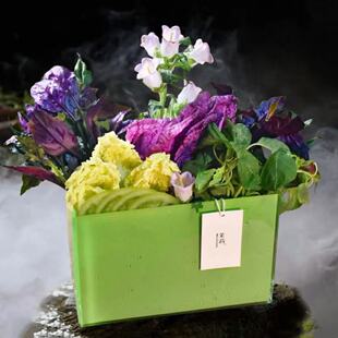 山野风餐具火锅店配菜盘商用创意绿色长方蔬菜菌菇拼盘牛肉专用盘