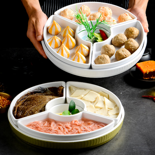 网红创意特色商用火锅三格拼盘餐具毛肚黄喉鸭肠套装密胺仿瓷盘子