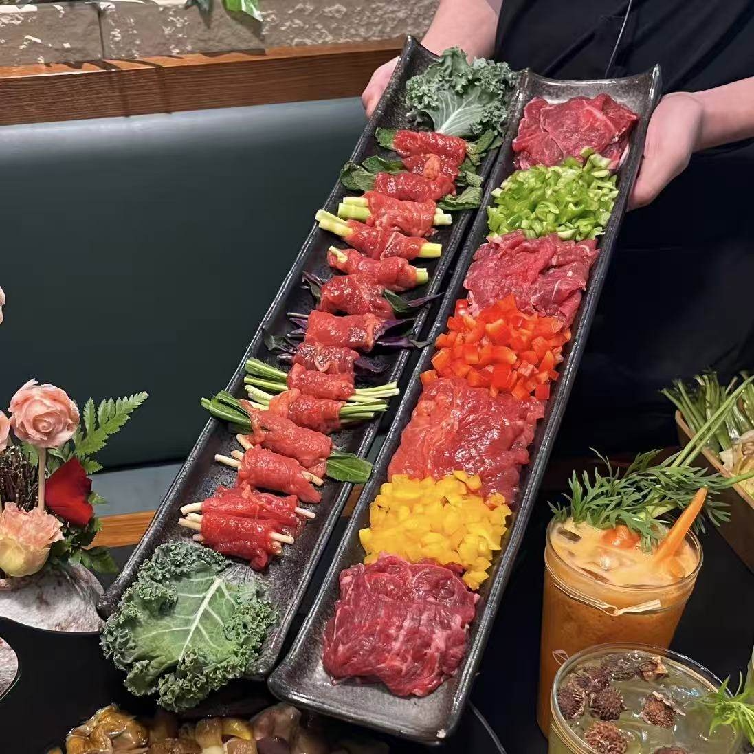 陶瓷长条盘子山野风创意涮肉盘云南菌菇火锅餐具鲜切牛肉卷摆盘,餐饮具,盘,淘宝优惠券,粉丝福利购,淘宝优惠卷