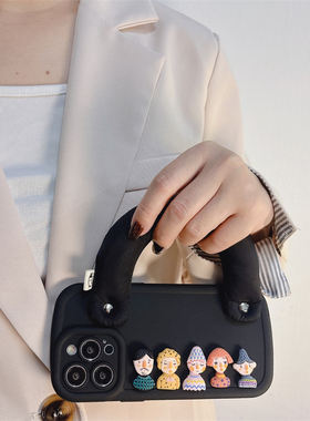 黑色立体公仔充棉腕带适用小米17/15/14/13手机壳pro高级感红米note15R/12/11时尚K70女K60全包硅胶K50保护套