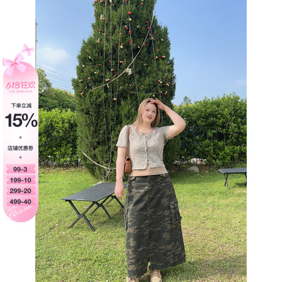 大码女装长款半身裙工装牛仔裙