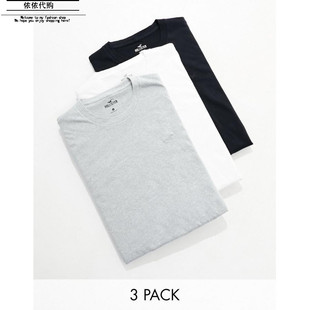 Hollister三件装 青年纯色简约棉涤透气短袖 正品 英国代购 T恤男2.19