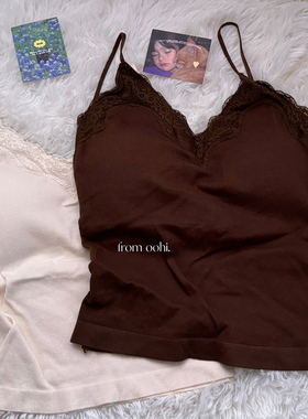 内搭好看爆!有胸垫!弹力v领蕾丝花边小吊带修身背心甜辣风打底衫