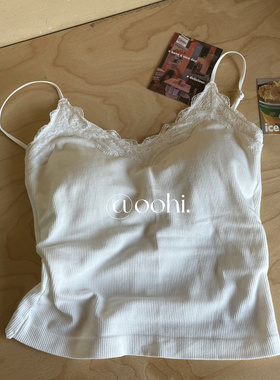 漂亮叠穿内搭!有胸垫弹力v领蕾丝花边小吊带修身背心甜辣风打底女