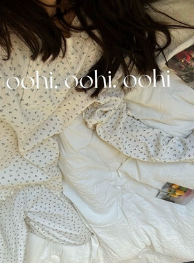 泰清新甜妹啦!少女田园小碎花圆领开衫木耳边睡衣睡裤居家服套装