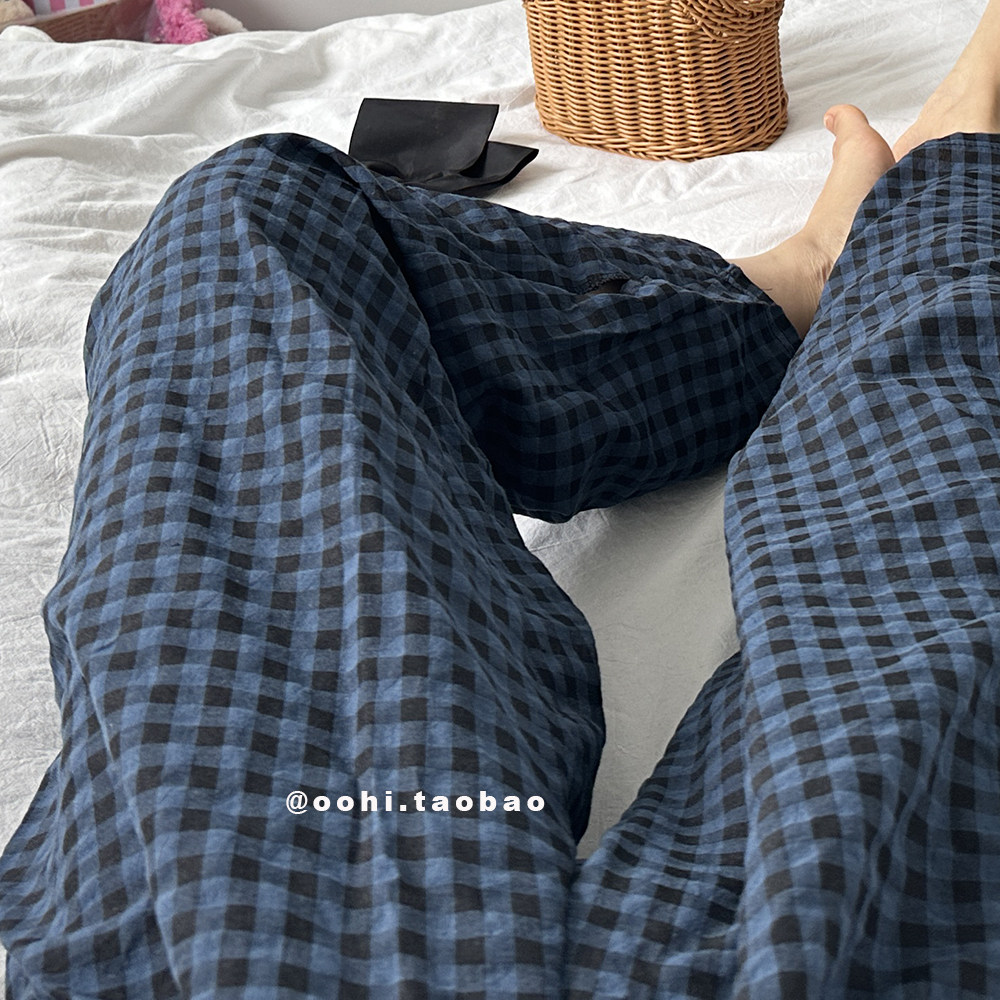 嘻～又一款泡泡涤棉格子睡裤!宽松休闲舒适睡衣家居服套装可外穿