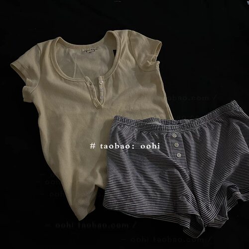 好看鼠啦!无脑冲!我当居家服穿咯~圆领纯色螺纹短袖甜辣t恤上衣女