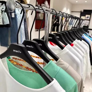 衣架服装店女装实木烤漆哑黑色衣挂防滑儿童高档衣撑裤架定制LOGO