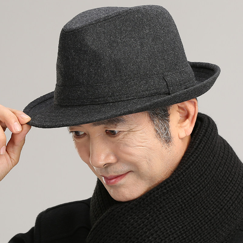 老人帽子男士秋冬季大沿中老年人礼帽爸爸爷爷老头加绒爵士绅士帽