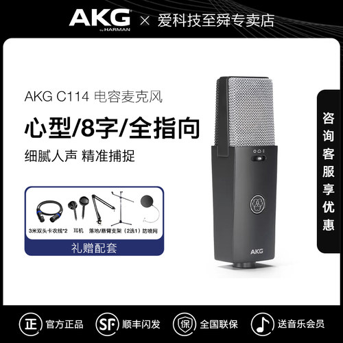 AKG爱科技C114大振膜电容麦克风 专业人声乐器配音有声书录音话筒