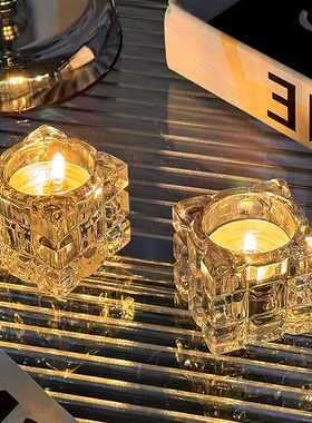 高级感轻奢风水晶玻璃烛台浪漫烛光晚餐装饰氛围感香薰蜡烛杯底座