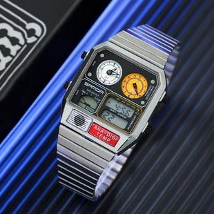 复古电子表多功能户外运动防水非机械手表测温计时闹钟日历夜光表