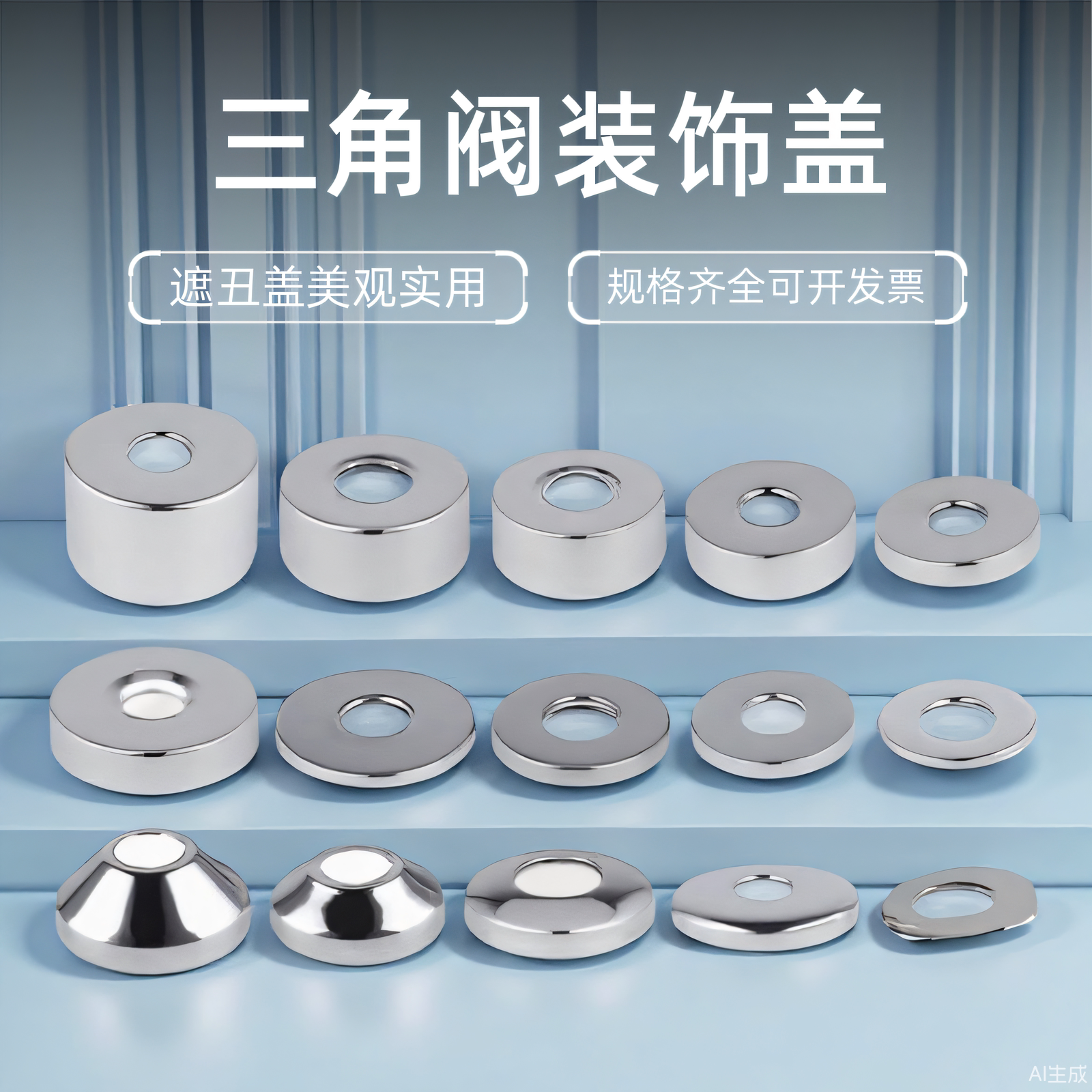 三角阀装饰盖水龙头不锈钢装饰盖4分圆孔淋浴龙头加大冲洗阀配件
