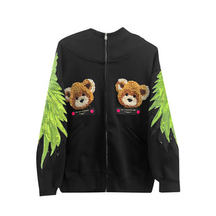 JT103070772B 外套 毛绒小熊翅膀连帽卫衣 宽松情侣拉链开衫