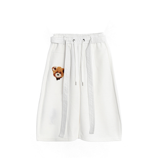 JT092040582 街头风休闲五分裤 潮牌小熊刺绣宽松短裤 男女同款