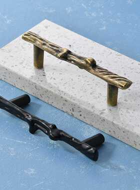 现代简约黑色橱柜抽屉把手厨房鞋柜子手柄加长衣柜门树枝拉手合金