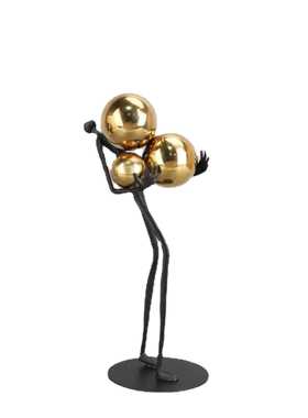 现代简约欧式轻奢黑色抱球人金属摆件样板房售楼处软装饰品摆设