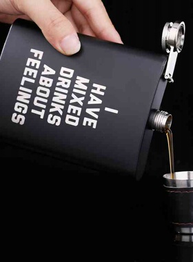 8OZ盎司黑色亚光不锈钢金属欧美俄罗斯外贸户外便携英文字母酒壶