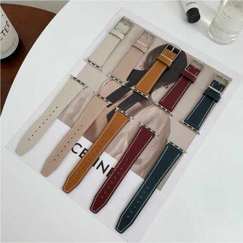 适用于苹果手表iwatch新款方扣皮质尖头applewatch表带