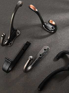 仿古衣钩黑色简约现代实心黑色衣钩仿古挂衣钩门后衣帽单钩