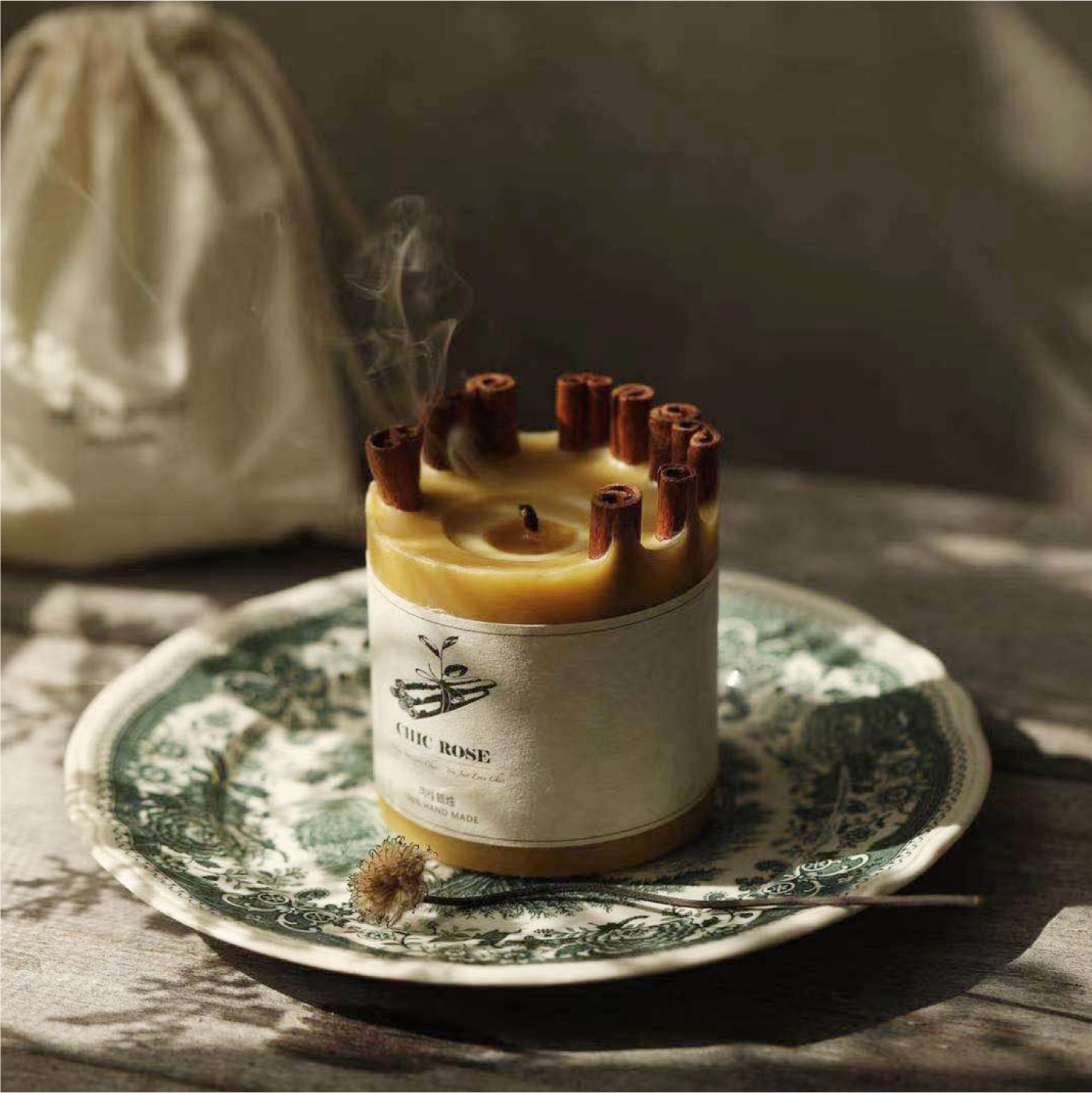 手工無煙蜂蠟肉桂蠟燭復古