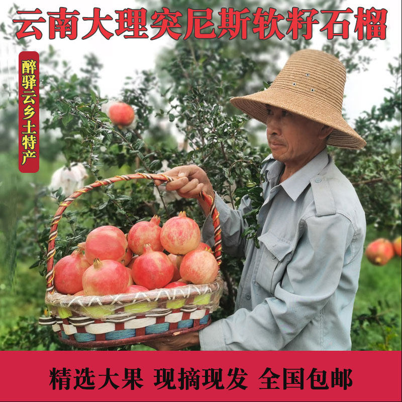 云南大理宾川突尼斯软籽石榴不吐籽产地现摘甜石榴新鲜韵达包邮