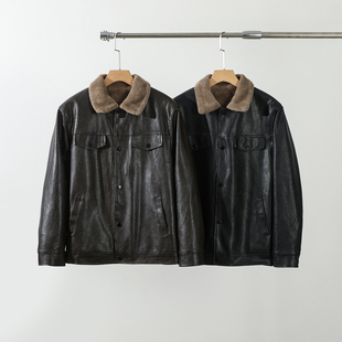 美式痞帅柔软水洗PU皮冬男复古休闲加绒保暖机车皮衣加厚夹克外套