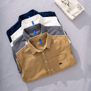 米国单！HK柜子同步！春秋男士纯棉素色工装百搭休闲长袖衬衫衬衣