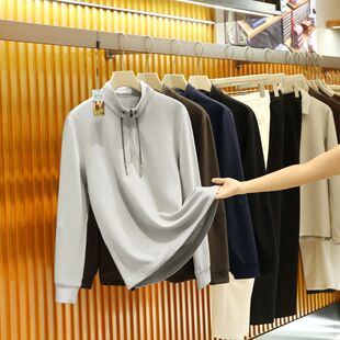 奢享肌肤~高端亲肤莫代尔棉加绒打底衫秋冬男士半拉链立领长袖t恤