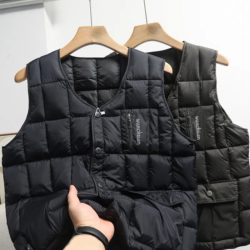 外贸缘单保暖中老年V领背心马甲