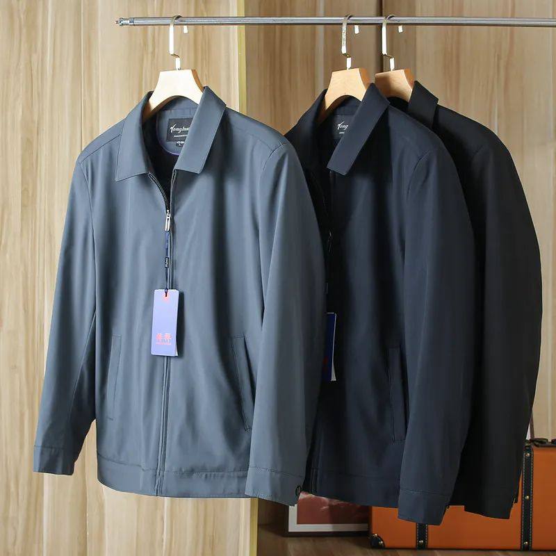 休闲小翻领拉链夹克外套风衣男