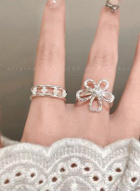 珍珠镂空花朵开口轻奢复古戒指