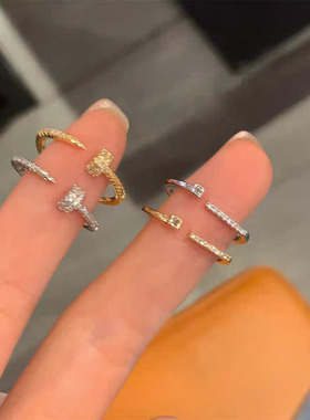 轻奢锆石钉子素圈叠戴食指戒女