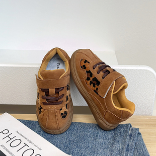 韩版 2025春秋焦糖豹纹德训板鞋 宝宝鞋 低帮休闲鞋 瘦脚 男女童阿甘鞋