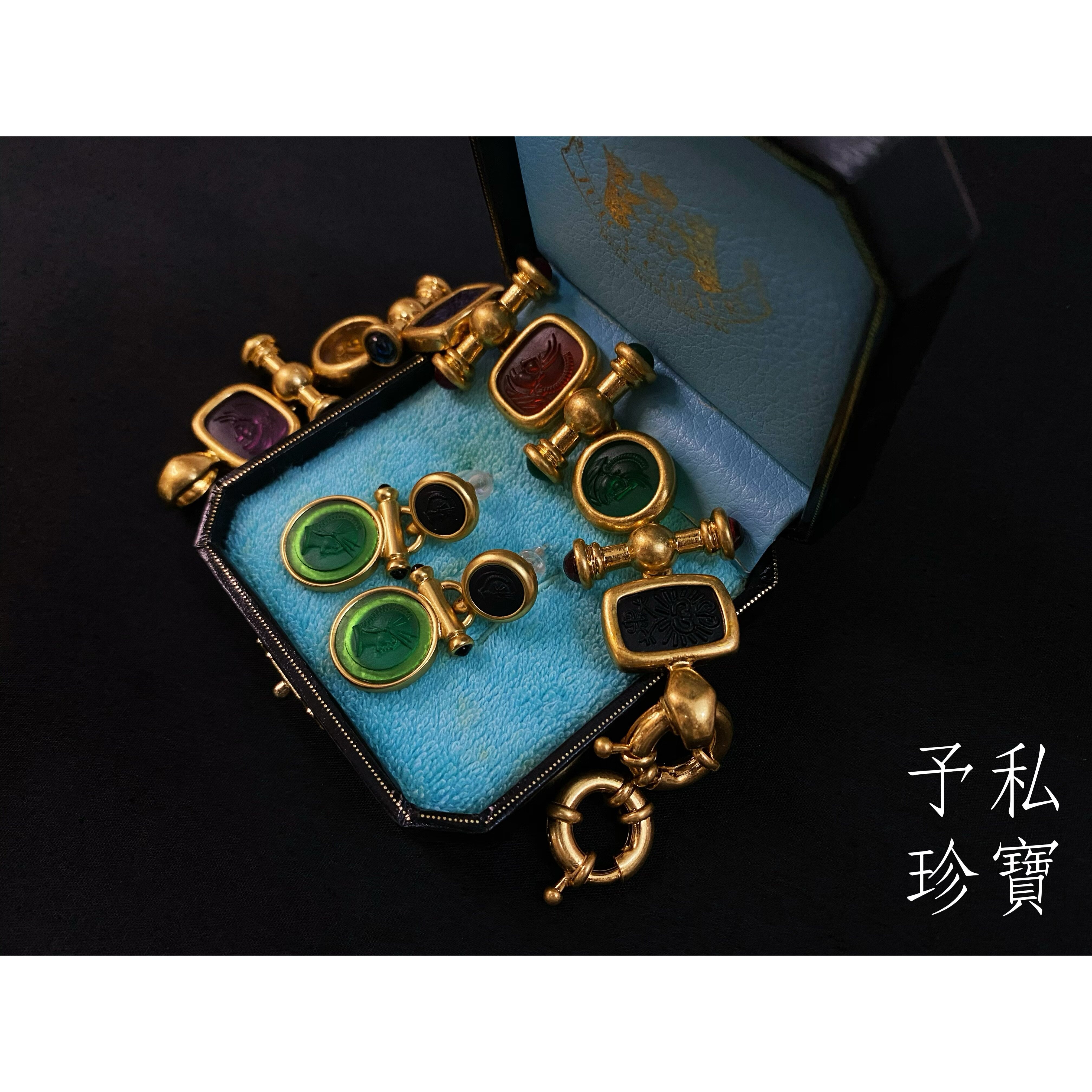 包邮做旧琉璃彩色耳环手链复古