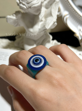 手作亚克力眼睛夸张蓝色戒指