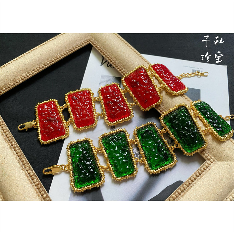 包邮 318 复古Vintage欧美宫廷风镀真金保色琉璃重工手牌手排手链