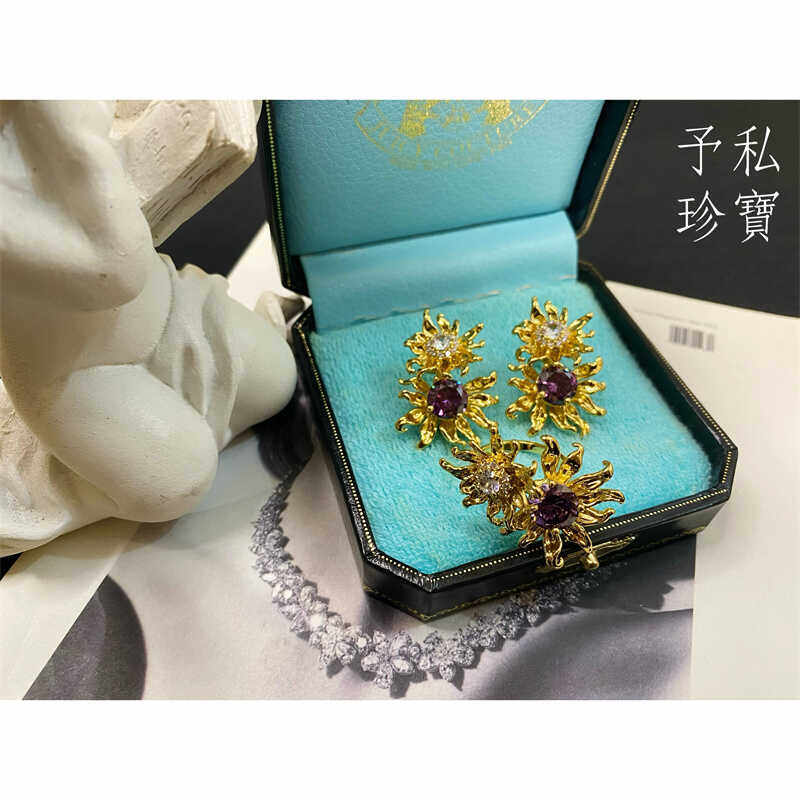 耳钉紫色戒指包邮镀真金Vintage