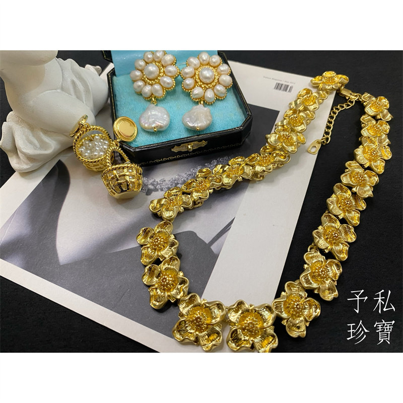 耳环包邮项链花朵镀真金Vintage