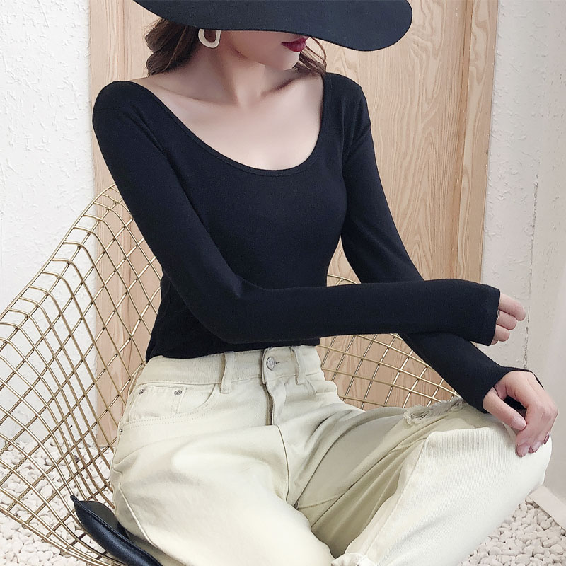 秋冬低领长袖露背加厚一体绒女