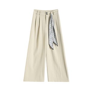 休闲直筒九分裤 洗水棉阔腿裤 系带高腰显瘦宽松时尚 新款 2496 女秋季