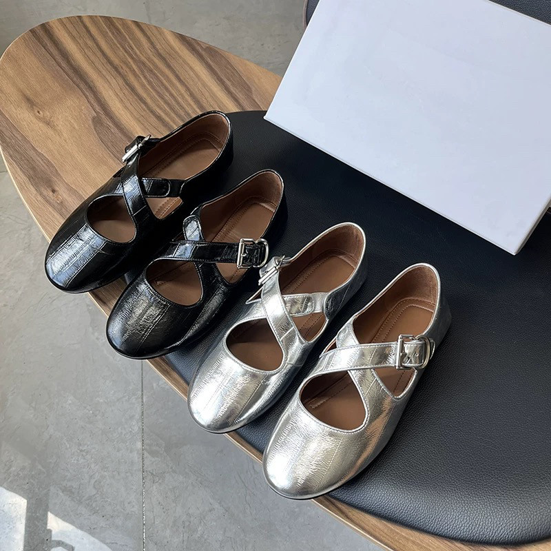 2024新款复古时尚高定真皮平底百搭软底交叉圆头浅口玛丽珍鞋,女鞋,浅口单鞋,淘宝优惠券,粉丝福利购,淘宝优惠卷